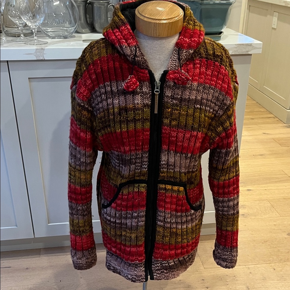 Kyber Outerwear 100% wool fleece lined Colorful Striped knit jacket
